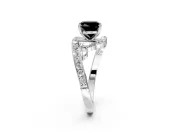 Solitaire Engagement Ring Setting for Fancy Black Cushion Cut Center with Filigree Band and Prong Head in White Gold