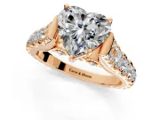 Solitaire Engagement Ring Setting for Heart-Shaped Center with Pave Cathedral Shoulders and Prong Head in Rose Gold