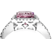 Accent Halo Engagement Ring Setting for Fancy Pink Princess Cut Center with Full-Length Pave Band and Prong Head in Platinum