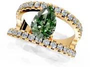 Solitaire Engagement Ring Setting for Fancy Green Pear-Shaped Center with Wide-Open Split Shank and Prong Head in Yellow Gold