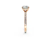 Solitaire Engagement Ring Setting for Cushion Cut Center with Fine Pave Narrow Band and Prong Head in Rose Gold