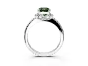 Paired Accent Engagement Ring Setting for Fancy Green Cushion Cut Center with Pave Band and Prong Head in Sterling Silver