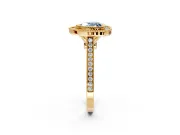 Halo Engagement Ring Setting for Fancy Blue Heart-Shaped Center with Milgrain Frame, Pave Band and Prong Head in Yellow Gold