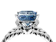 Halo Engagement Ring Setting for Fancy Blue Princess Cut Center with Rope Twist Split Shank and Prong Head in Platinum