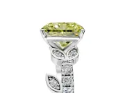 Leaf Motif Engagement Ring Setting for Fancy Yellow Radiant Cut Center with Pave Band and Prong Head in White Gold