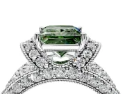 Pave Engagement Ring Setting for Fancy Green Princess Cut Center with Curved Accent Rows, Openwork and Prong Head in Sterling Silver
