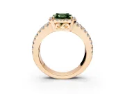 Halo Engagement Ring Setting for Fancy Green Asscher Cut Center with Wide-Open Pave Split Shank and Prong Head in Rose Gold