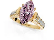 Solitaire Engagement Ring Setting for Fancy Pink Marquise Center with Pave Cathedral Shoulders and Prong Head in Yellow Gold