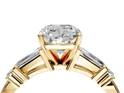 Bar-Set Engagement Ring Setting for Cushion Cut Center with Tapered Baguette Accents and Prong Head in Yellow Gold