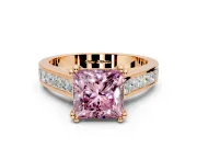 Solitaire Engagement Ring Setting for Fancy Pink Princess Cut Center with Channel Band and Double Claw Prong Head in Rose Gold