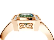 Halo Engagement Ring Setting for Fancy Green Emerald Cut Center with Milgrain Halo, Pave Band and Prong Head in Rose Gold