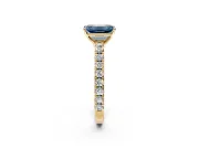 Solitaire Engagement Ring Setting for Fancy Blue Emerald Cut Center with Large Accent Band and Prong Head in Yellow Gold