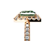 Pave Halo Engagement Ring Setting for Fancy Green Princess Cut Center with Single Row Pave Band and Prong Head in Rose Gold