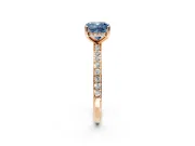 Solitaire Engagement Ring Setting for Fancy Blue Cushion Cut Center with Fine Pave Band and Prong Head in Rose Gold