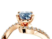 Solitaire Engagement Ring Setting for Fancy Blue Oval Center with Pave Bypass Swirl Band and Prong Head in Rose Gold