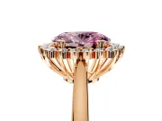 Starburst Halo Engagement Ring Setting for Fancy Pink Oval Center with Thin Round-Wire Band and Prong Head in Rose Gold