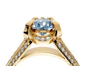 Solitaire Engagement Ring Setting for Fancy Blue Pear-Shaped Center with Accented Split Shank and Prong Head in Yellow Gold