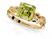 Leaf Engagement Ring Setting for Fancy Yellow Asscher Cut Center with Milgrain Accent Band and Prong Head in Yellow Gold