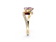 Solitaire Engagement Ring Setting for Fancy Pink Pear-Shaped Center with Pave Bypass Swirl Band and Prong Head in Yellow Gold