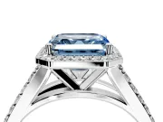 Halo Engagement Ring Setting for Fancy Blue Asscher Cut Center with Narrow Pave Split Shank and Prong Head in Platinum