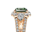 Halo Engagement Ring Setting for Fancy Green Asscher Cut Center with Two-Strand Split Shank and Prong Head in Rose Gold
