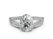 Solitaire Engagement Ring Setting for Oval Center with Pave Split Shank and Prong Head in Platinum