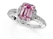 Floral Engagement Ring Setting for Fancy Pink Emerald Cut Center with Four Accent Clusters and Prong Head in Sterling Silver