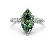 Solitaire Engagement Ring Setting for Fancy Green Marquise Center with Trailing Leaf Accent Band and Prong Head in Platinum