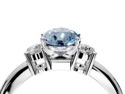 3 Stone Engagement Ring Setting for Fancy Blue Pear-Shaped Center with Wide Plain Band and Prong Head in Sterling Silver