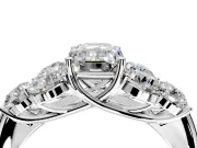 Cluster Engagement Ring Setting for Emerald Cut Center with Round Cut Accent Frame and Prong Head in White Gold