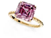 Solitaire Engagement Ring Setting for Fancy Pink Asscher Cut Center with Plain Twisted Rope Band and Prong Head in Yellow Gold