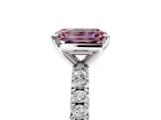 Solitaire Engagement Ring Setting for Fancy Pink Emerald Cut Center with Fine Pave Band and Claw Prong Head in Sterling Silver