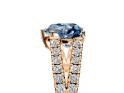 Solitaire Engagement Ring Setting for Fancy Blue Heart-Shaped Center with Pave Split Shank and Prong Head in Rose Gold