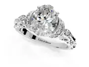 Solitaire Engagement Ring Setting for Oval Center with Filigree Band and Prong Head in Sterling Silver