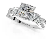 3 Stone Engagement Ring Setting for Cushion Cut Center with Pave Split Shank and Prong Head in Sterling Silver