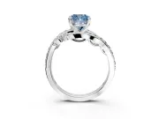 Solitaire Engagement Ring Setting for Fancy Blue Cushion Cut Center with Pave Bypass Twist Band and Prong Head in Platinum