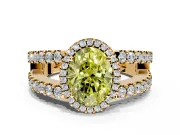 Halo Engagement Ring Setting for Fancy Yellow Oval Center with Wide-Open Pave Split Shank and Prong Head in Yellow Gold