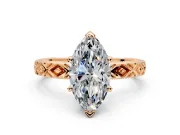 Solitaire Engagement Ring Setting for Marquise Center with Milgrain X Pattern Band and Prong Head in Rose Gold