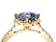 Floral Engagement Ring Setting for Fancy Blue Round Cut Center with Pave Band and Floral Prong Head in Yellow Gold