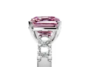 5 Stone Engagement Ring Setting for Fancy Pink Asscher Cut Center with Plain Band and Prong Head in Platinum