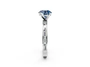 Solitaire Engagement Ring Setting for Fancy Blue Round Cut Center with Channel Baguette Band and Prong Head in Sterling Silver