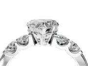 5 Stone Engagement Ring Setting for Heart-Shaped Center with Plain Band and Prong Head in Sterling Silver