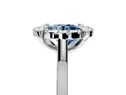 Single Halo Engagement Ring Setting for Fancy Blue Round Cut Center with Corner Claws, Plain Band and Prong Head in White Gold