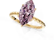 Solitaire Engagement Ring Setting for Fancy Pink Marquise Center with Plain Twisted Rope Band and Prong Head in Yellow Gold