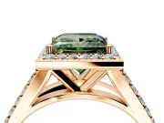 Halo Engagement Ring Setting for Fancy Green Princess Cut Center with Narrow Pave Split Shank and Prong Head in Rose Gold