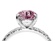 Solitaire Engagement Ring Setting for Fancy Pink Round Cut Center with Shared-Prong Accents and Prong Head in Sterling Silver