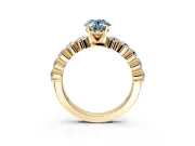 Shared-Prong Engagement Ring Setting for Fancy Blue Oval Center with Graduated Accents and Prong Head in Yellow Gold