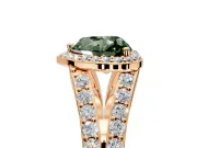 Halo Engagement Ring Setting for Fancy Green Heart-Shaped Center with Narrow Pave Split Shank and Prong Head in Rose Gold