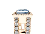 Halo Engagement Ring Setting for Fancy Blue Princess Cut Center with Wide-Open Pave Split Shank and Prong Head in Rose Gold