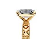Solitaire Engagement Ring Setting for Emerald Cut Center with XO Engraved Band and Prong Head in Yellow Gold